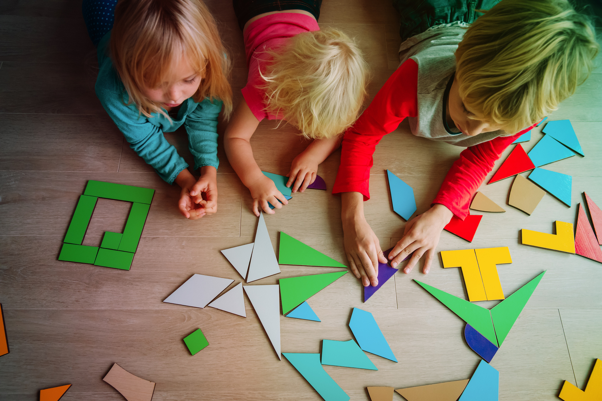kids play with puzzle, learn math, education concept